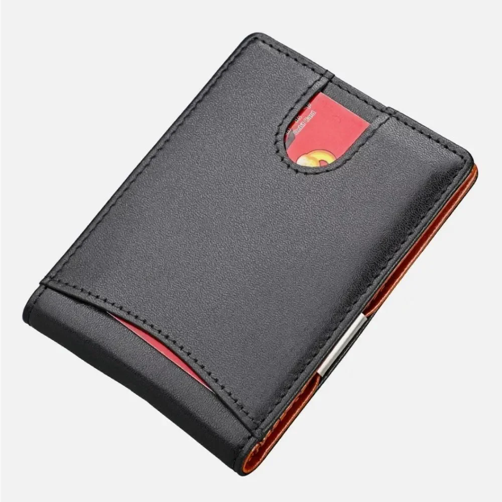 Mens Slim Wallet Minimalist Thin Front Pocket Leather Card Holder RFID Blocking
